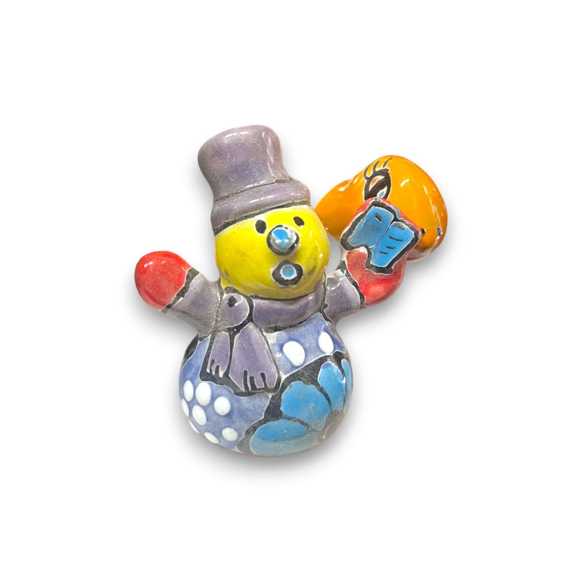 Hand-Painted Mexican Snowman - Ceramic Decor