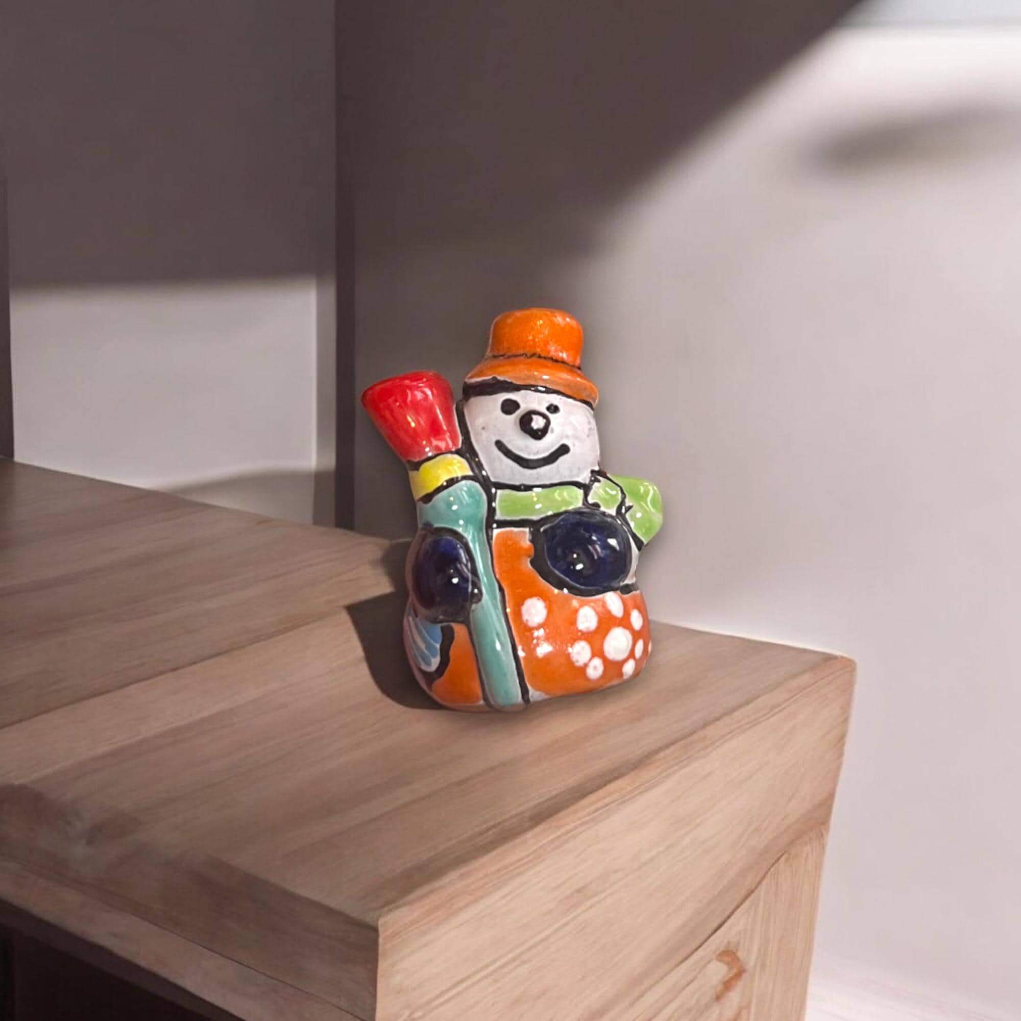 Hand-Painted Mexican Snowman - Ceramic Decor