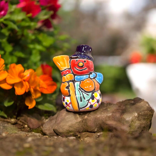 Vibrant Hand-Painted Mexican Snowman Figurine | Colorful Ceramic Christmas Decoration