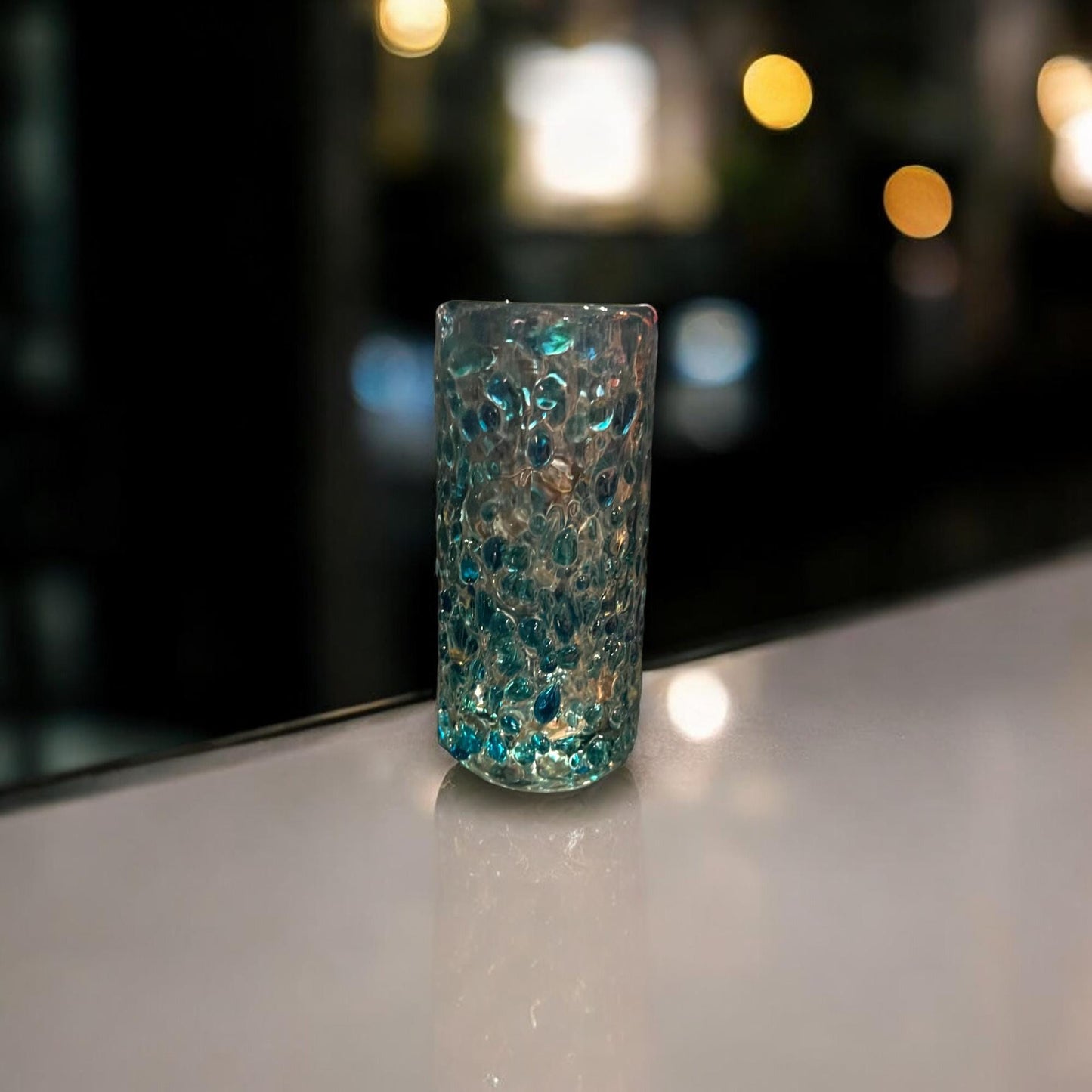 Artisanal Teal Confetti Double Shot Glass | Handmade Mexican Glassware