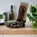 Cowboy Boot Shot Glass | Authentic Mexican Leather-Wrapped Glass — hand-blown lead-free glass with stamped floral leather wrap and curled toe