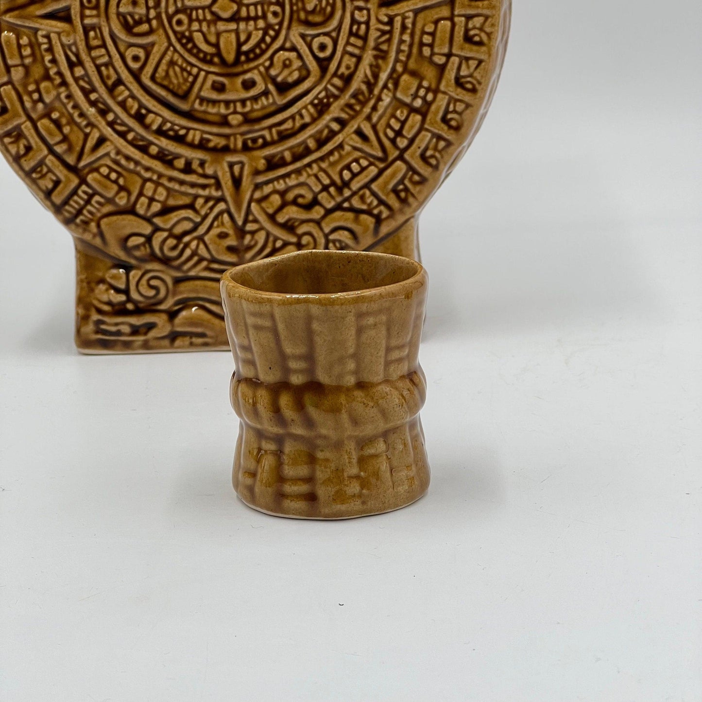 Authentic Mexican Handmade Shot Glass and Tequila Set | Aztec Calendar Decanter