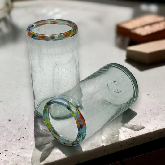 Hand Blown Colorful Tumbler Glasses | Confetti Rim