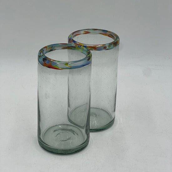 Hand Blown Colorful Tumbler Glasses | Confetti Rim