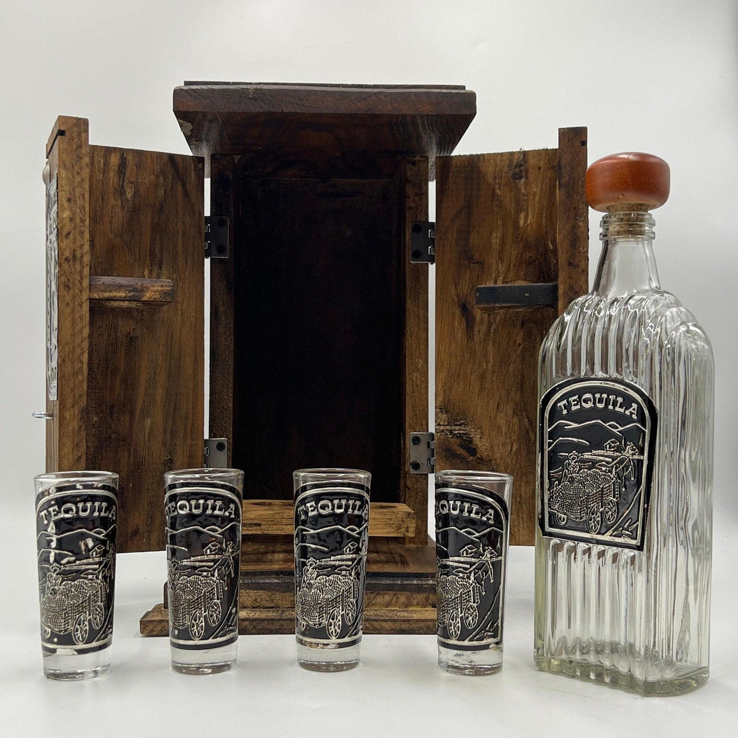 Handblown Mexican Shot Glass and Tequila Set in a Solid Wood Box | Unique Tequila Drinking Experience