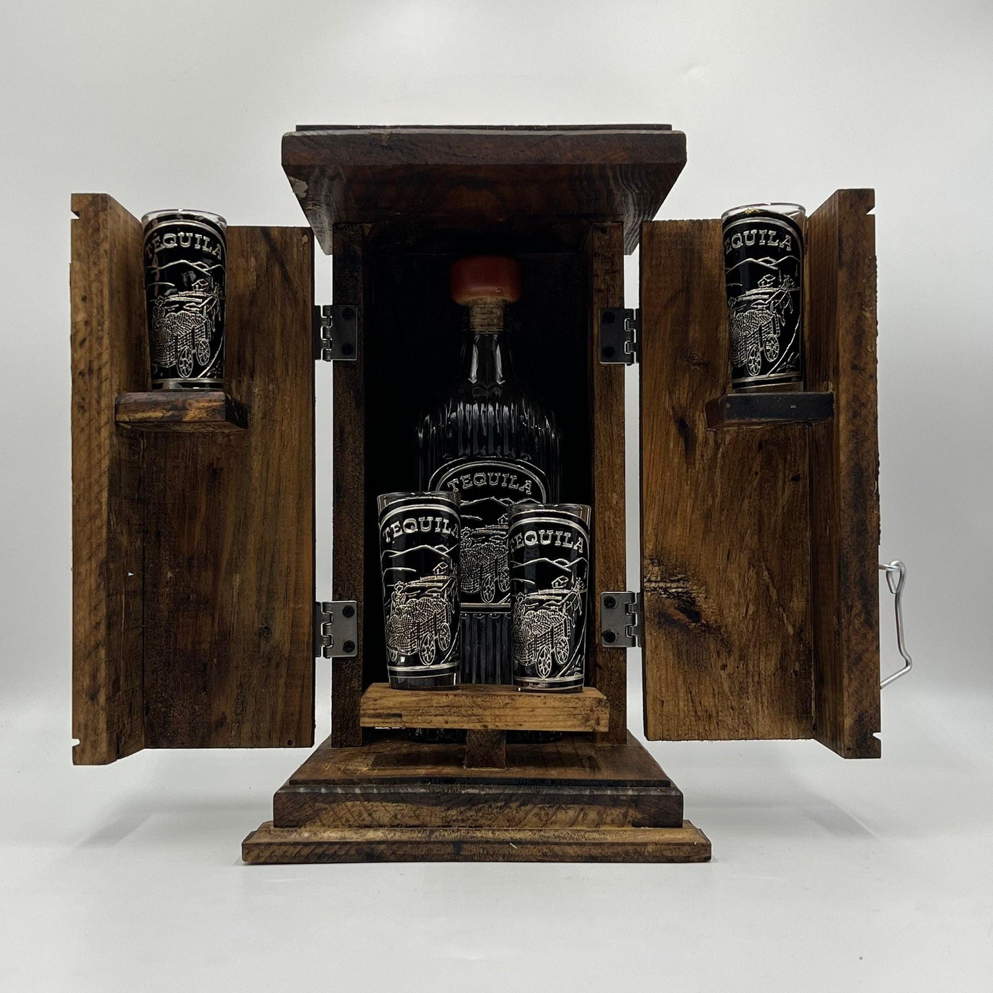 Handblown Mexican Shot Glass and Tequila Set in a Solid Wood Box | Unique Tequila Drinking Experience