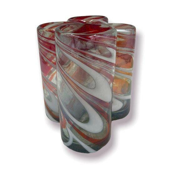 Festive Hand Blown Colorful Tumbler Glasses | Red & White Candy Cane Design