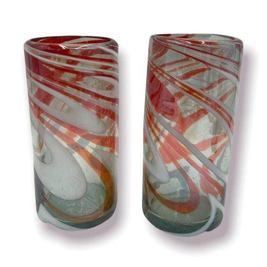 Festive Hand Blown Colorful Tumbler Glasses | Red & White Candy Cane Design