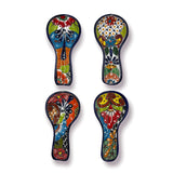 Colorful Mexican Talavera Utensil Rest | Handmade Spoon Rest - set of four hand-painted Talavera ceramic spoon rests from Guanajuato, vibrant floral patterns
