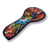 Colorful Mexican Talavera Utensil Rest | Handmade Spoon Rest - hand-painted Talavera ceramic spoon rest with bright floral pattern