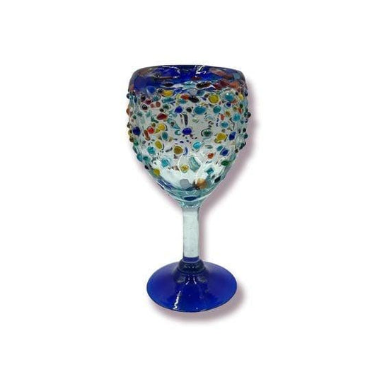 Vibrant Hand Blown Mexican Wine Glasses | Blue Rim Confetti