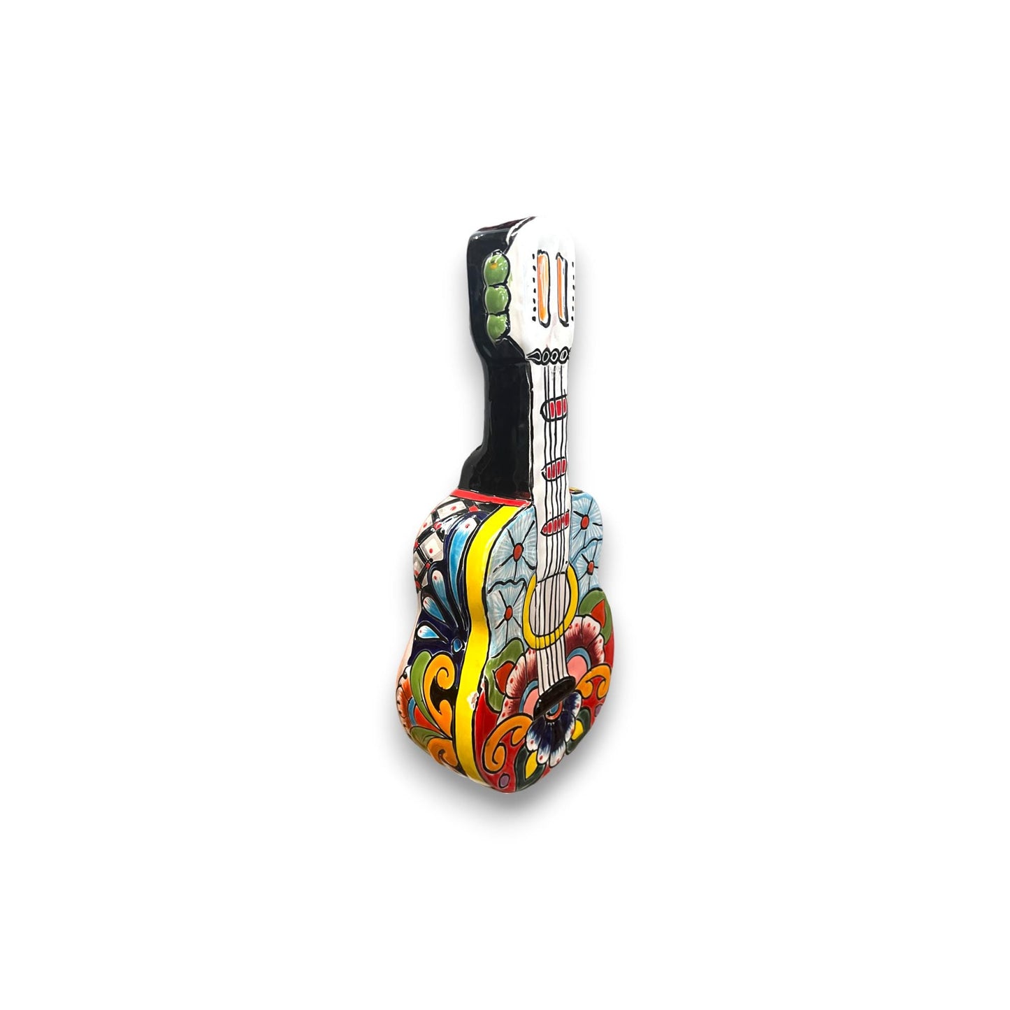 Hand-Painted Talavera Guitar Sculpture | Mexican Folk Art Statue