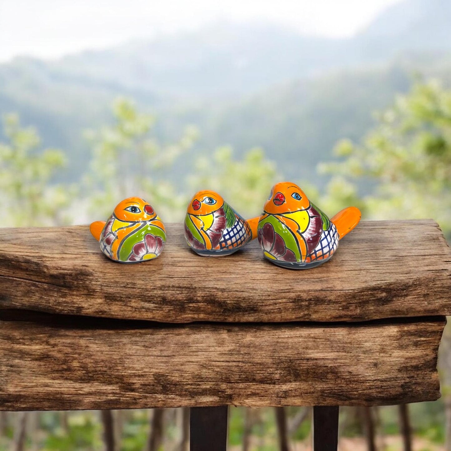 Set of 3 Handmade Talavera Bird Figurines | Mexican Small Yard Decor | Colorful Garden Art