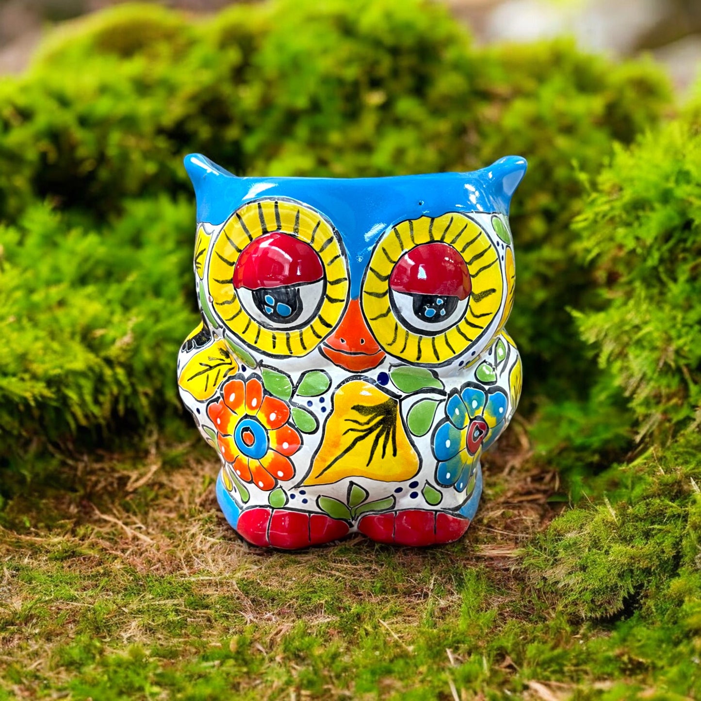 Colorful Talavera Owl Planter | Hand-Painted Mexican Decor