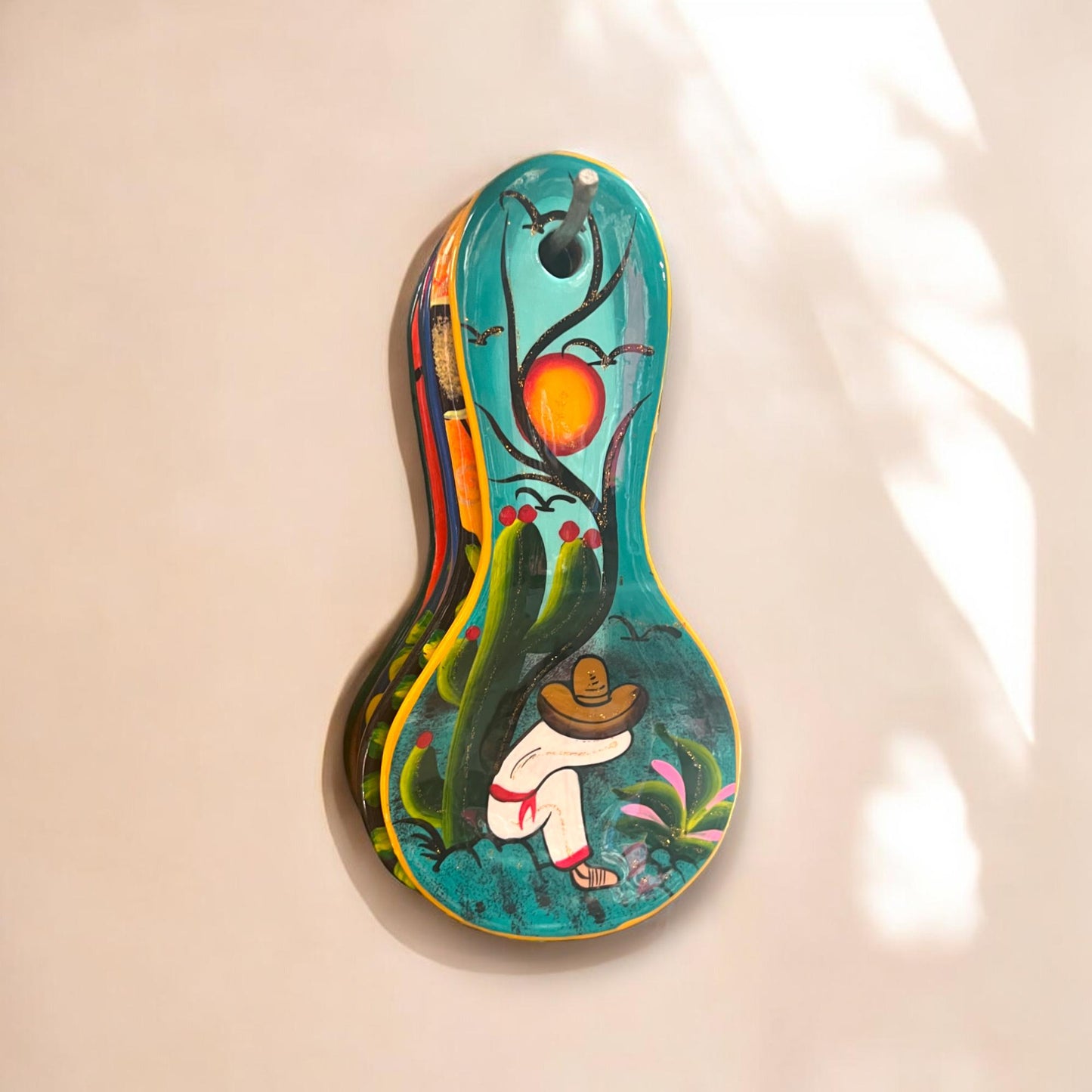 Colorful Mexican Guerrero Spoon Rest | Handmade Ceramic Utensil Holder