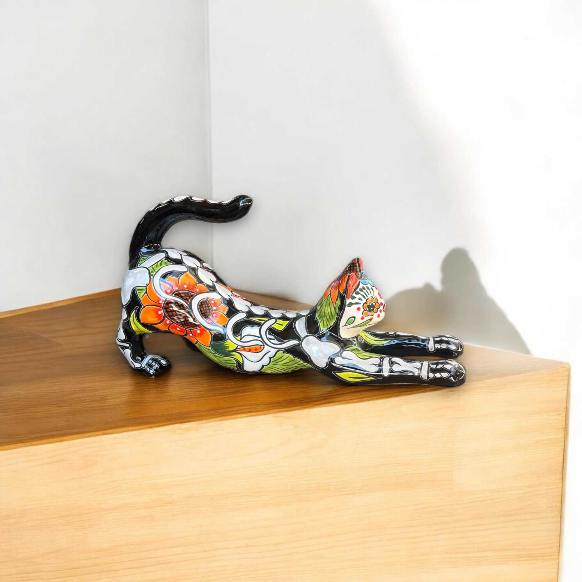 Handmade Talavera Cat Statue | Folk Art Decor