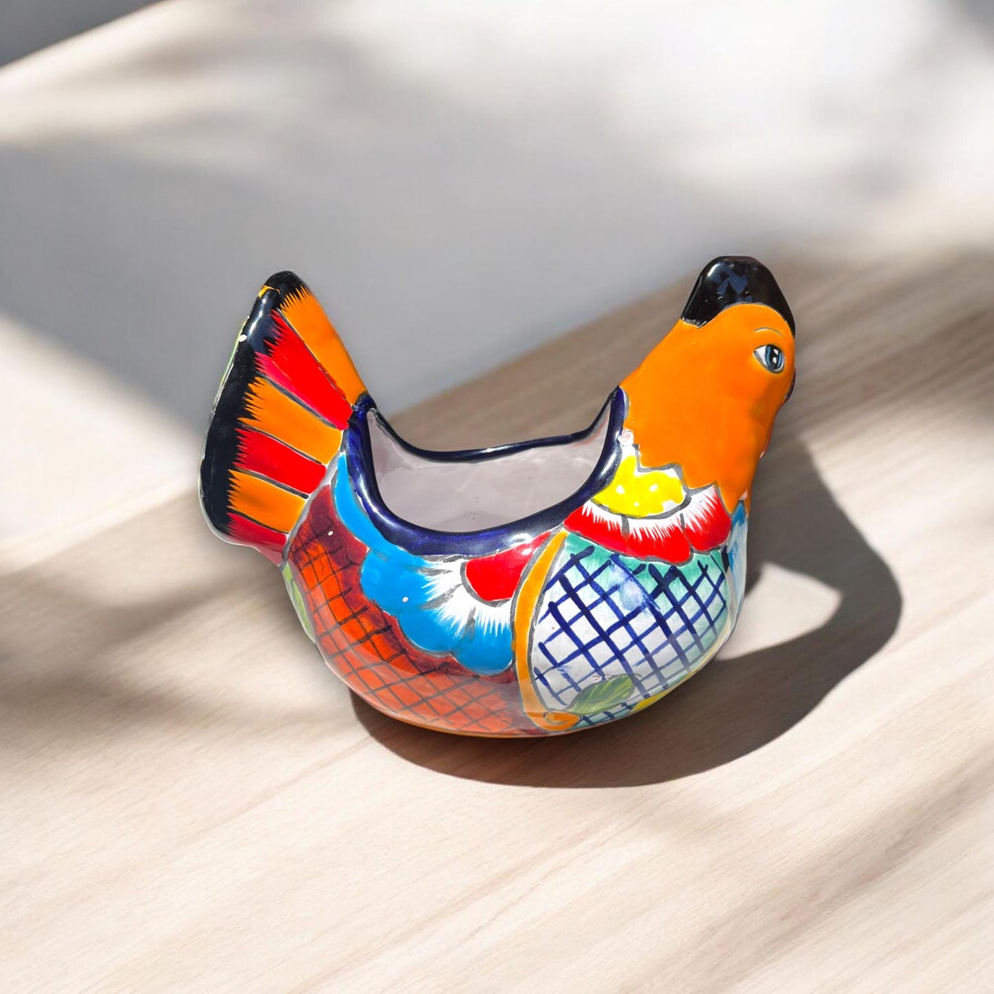 Talavera Chicken Planter | Hand-Painted Mexican Folk Art