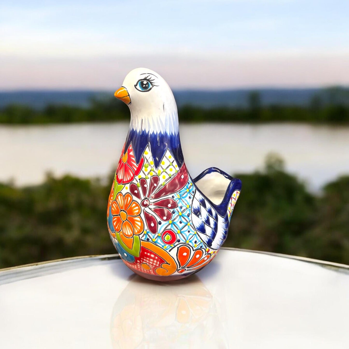 Colorful Talavera Dove Planter | Handcrafted Mexican Ceramic Bird Statue (Medium)