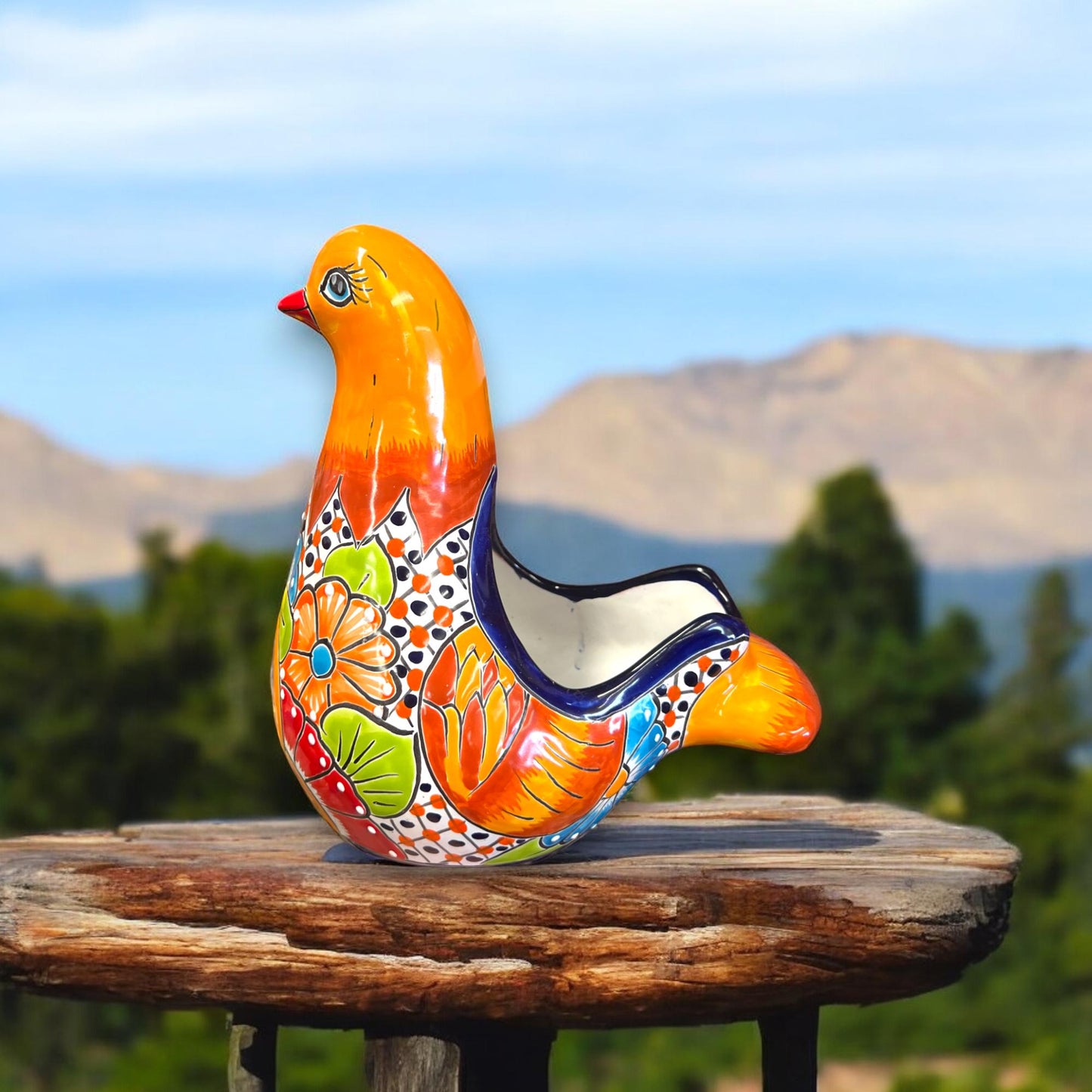 Colorful Talavera Dove Planter | Handcrafted Mexican Ceramic Bird Statue (Medium)