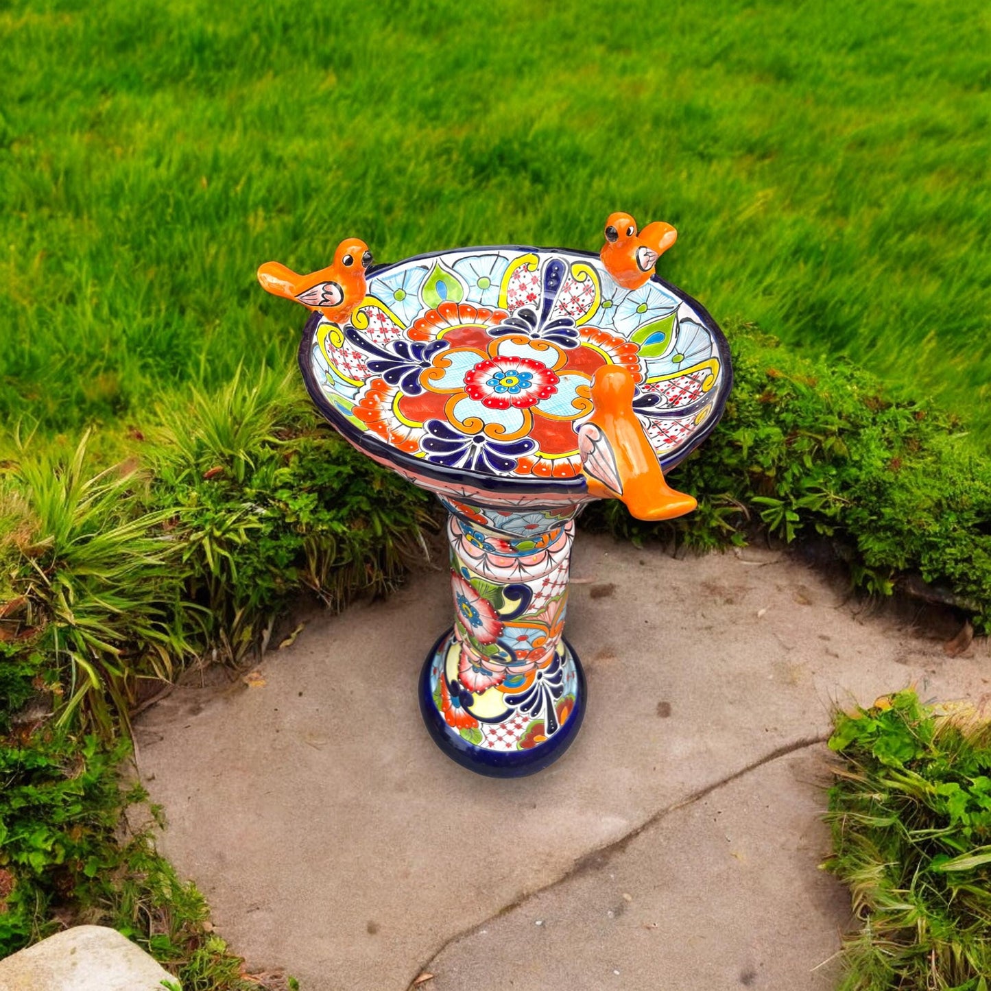 Handmade Talavera Bird Bath | Authentic Mexican Artwork (20” Diameter)