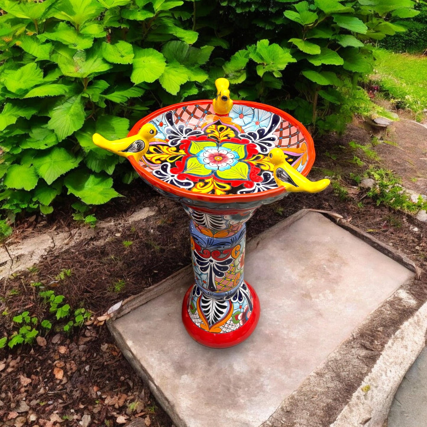 Handmade Talavera Bird Bath | Authentic Mexican Artwork (20” Diameter)