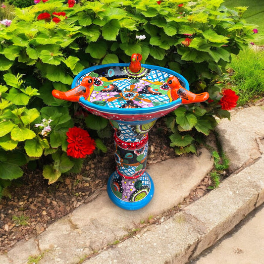 Handmade Talavera Bird Bath | Authentic Mexican Artwork (20” Diameter)