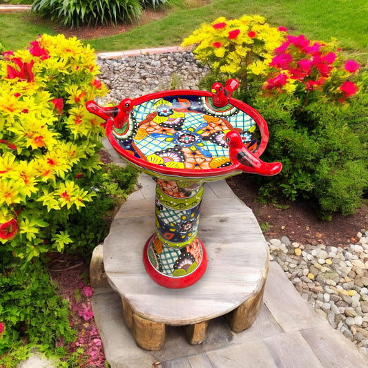 Handmade Talavera Bird Bath | Authentic Mexican Artwork (20” Diameter)