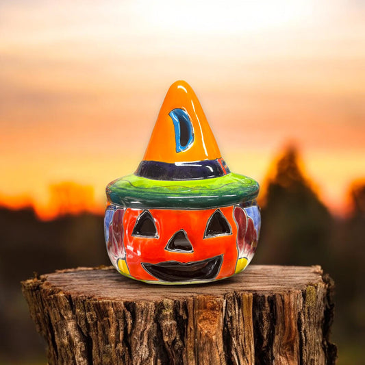 Handcrafted Talavera Pumpkin | Mexican Ceramic Jack-o'-Lantern Decor (7” Diameter)