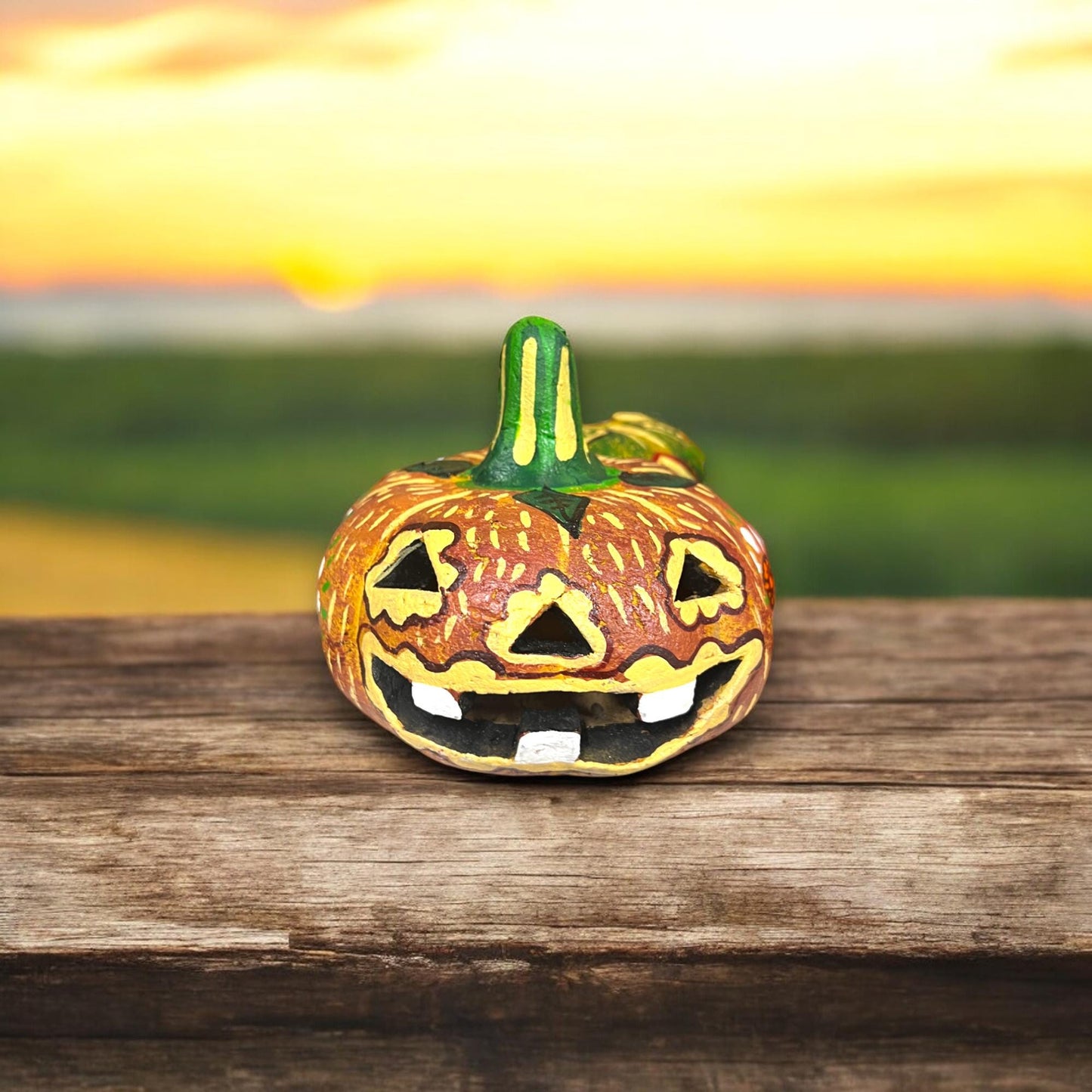 Handmade Painted Jack-o-Lanterns | Artisan Clay Halloween Pumpkins Decor