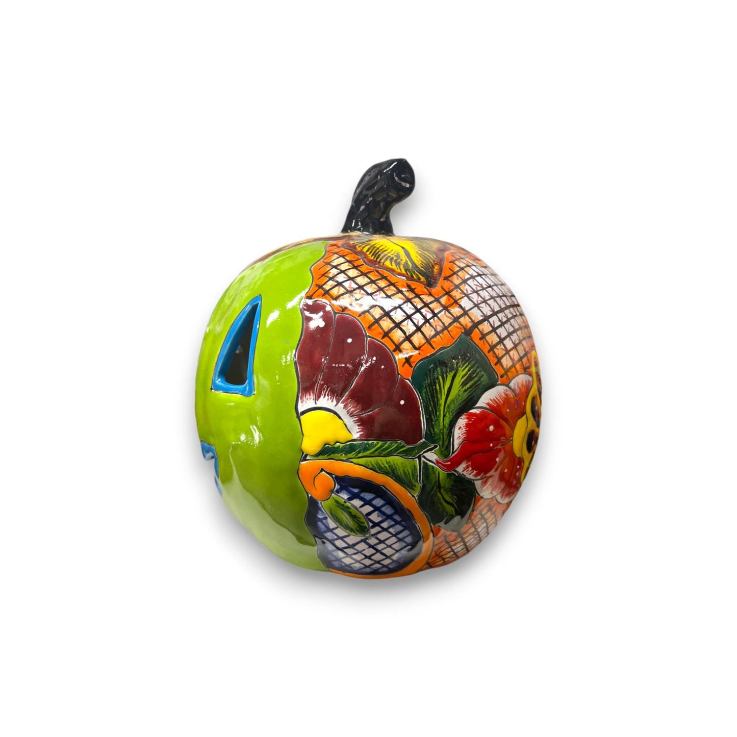 XL Talavera Pumpkin | Colorful Mexican Jack-o'-Lantern Art (14" Diameter)