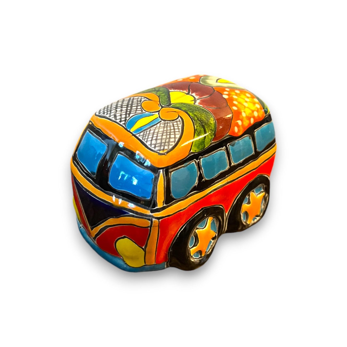 Colorful Talavera Bus Planter | Vibrant Hand-Painted Mexican Animal Pottery