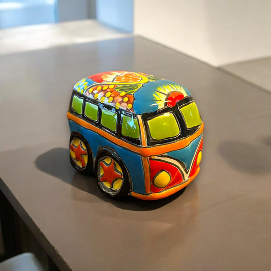 Colorful Talavera Bus Planter | Vibrant Hand-Painted Mexican Animal Pottery