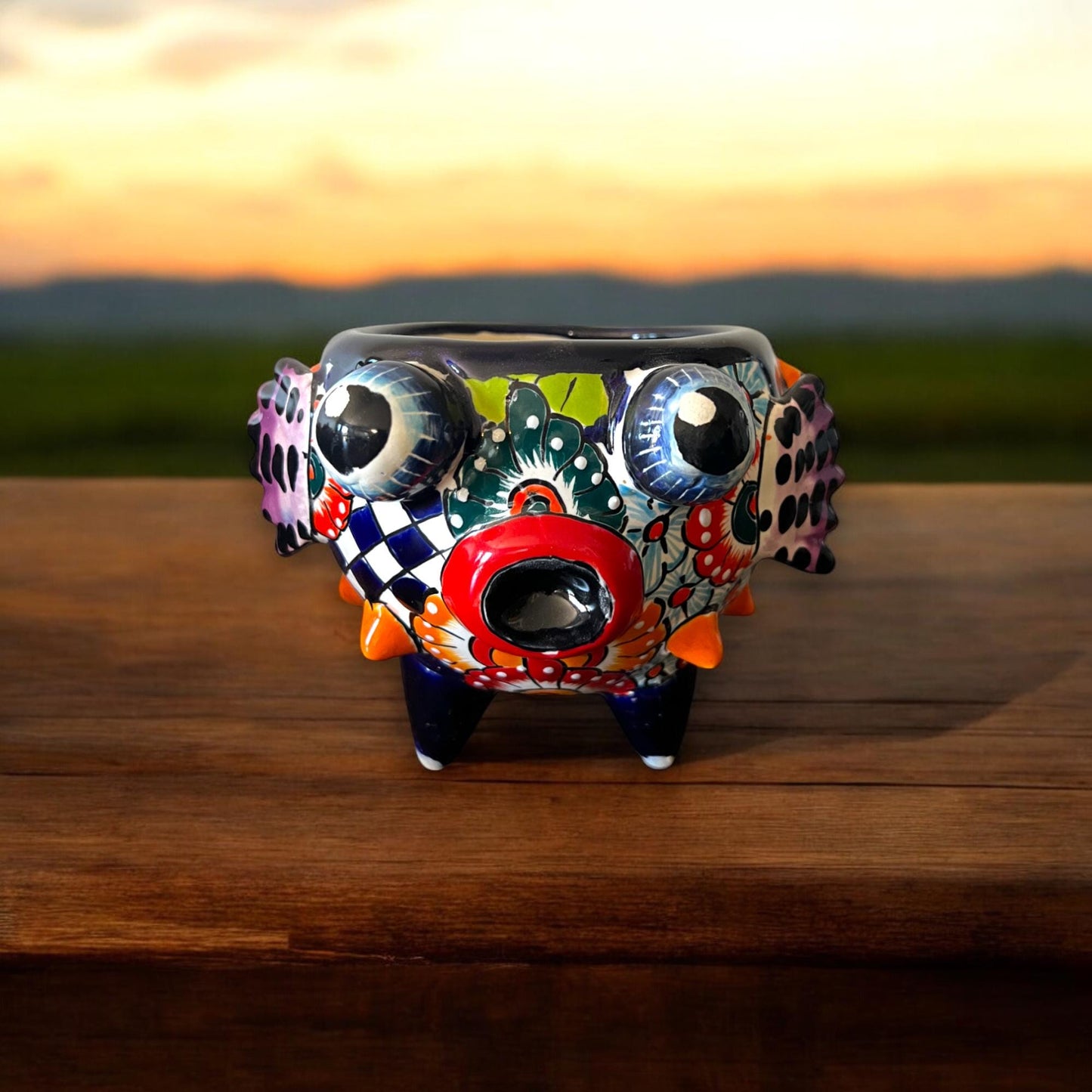 Talavera Puffer Fish Planter | Colorful Mexican Ceramic Pot