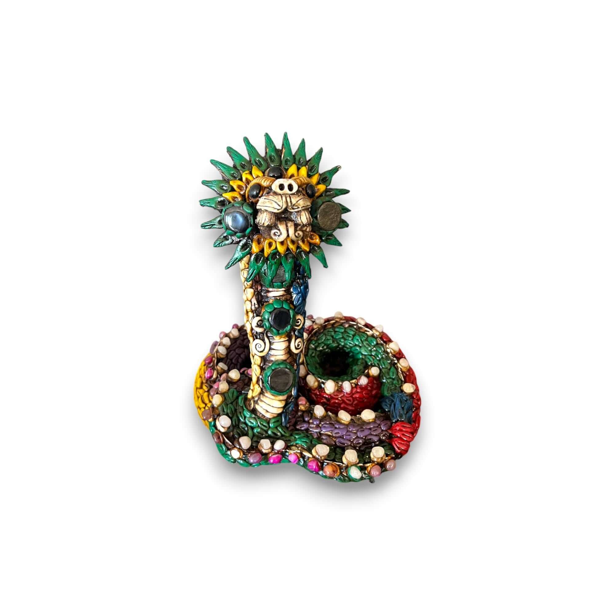 Handmade Aztec Snake Statue | Artisan Decor