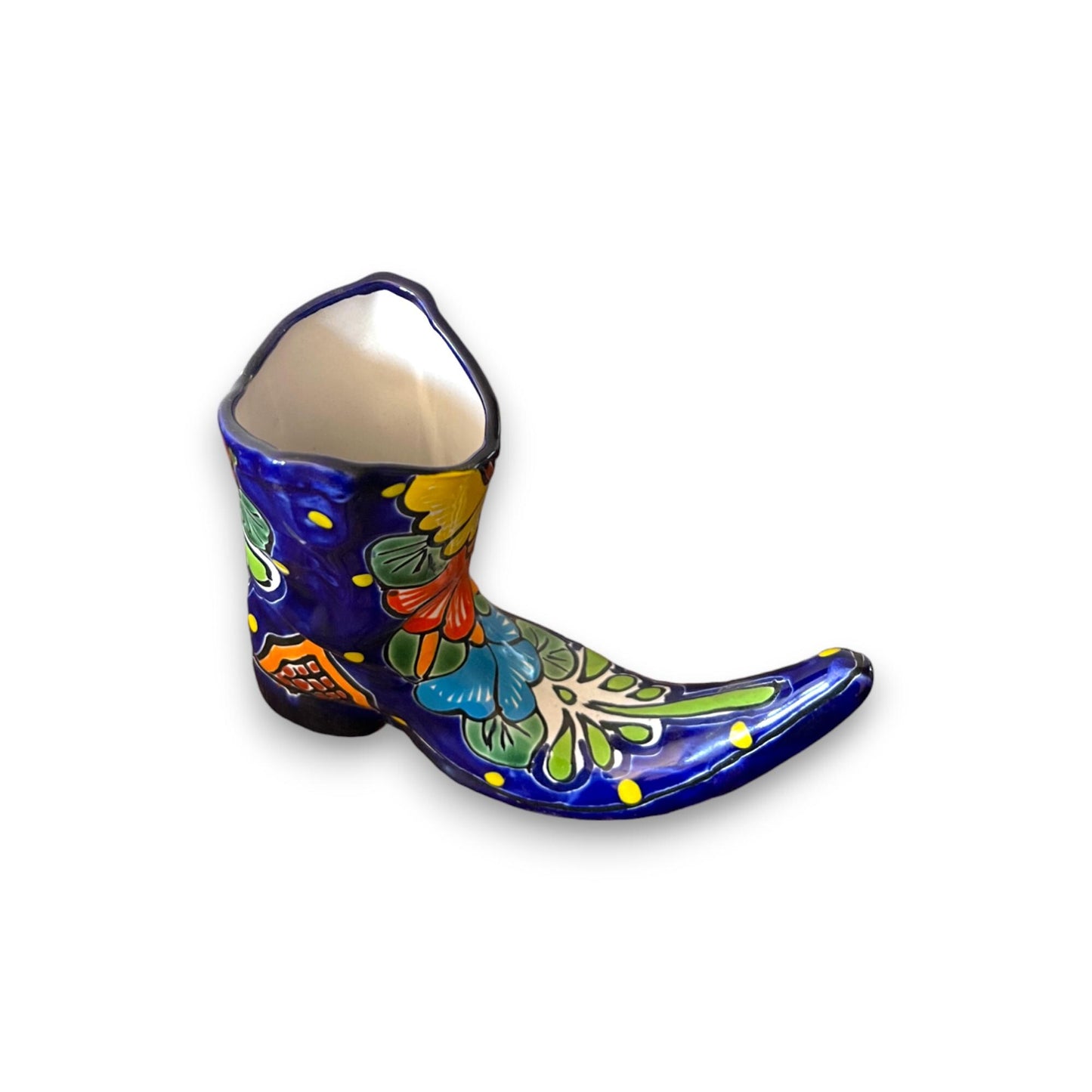 Hand-Painted Talavera Mexican Boot Flower Pot | Colorful Boot Statue Planter