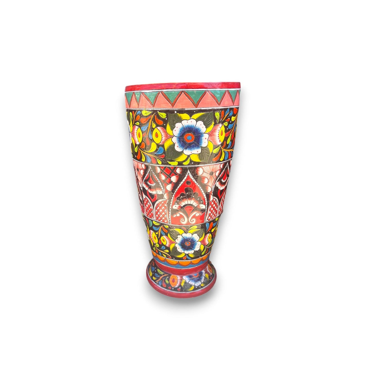 Handmade Talavera Tall Flower Pot | Hand-Painted Mexican Pottery (27" Tall)