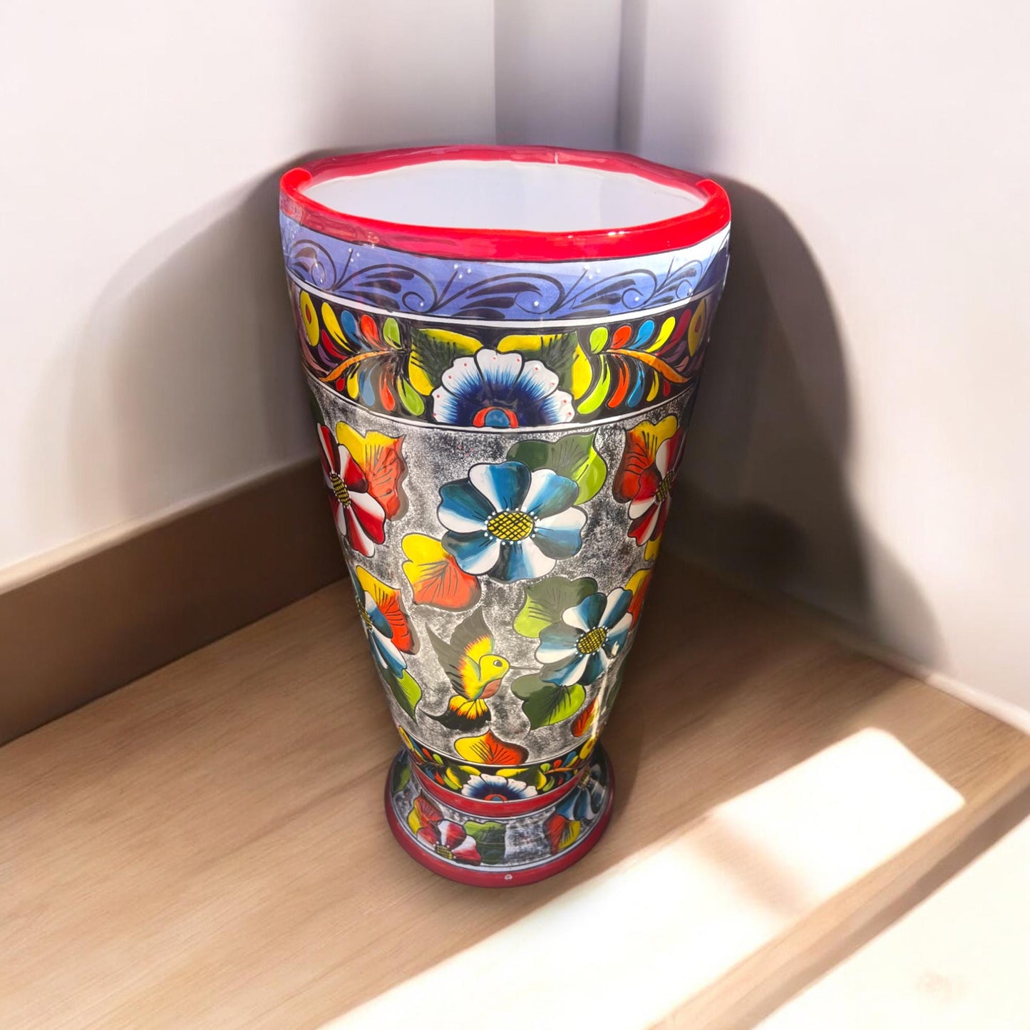 Handmade Talavera Tall Flower Pot | Hand-Painted Mexican Pottery (27" Tall)