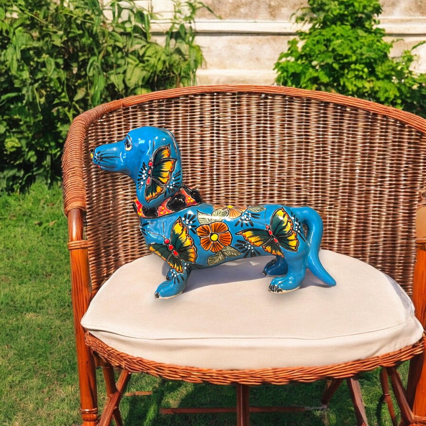 Vibrant Talavera Dachshund Statue | Colorful Hand-Painted Ceramic Art (Medium)