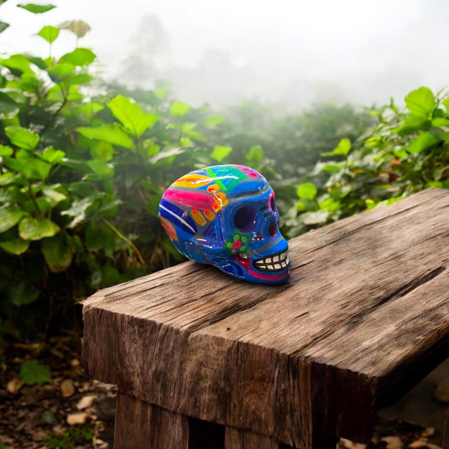 Hand-Painted Guerrero Skull | Colorful Mexican Artisan Statue