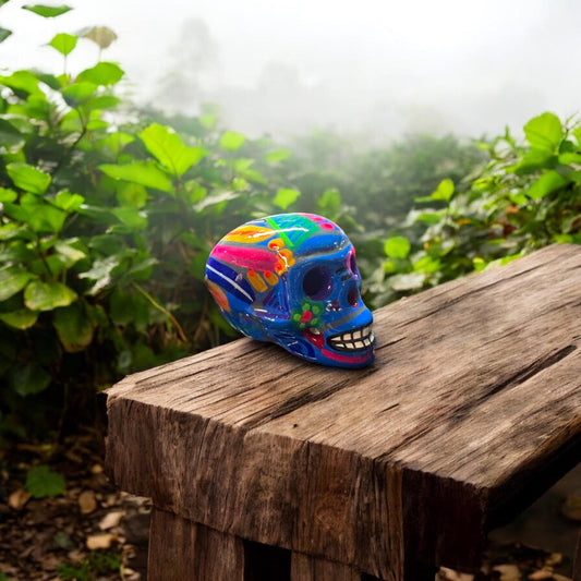 Colorful Hand-Painted Talavera Skull | Small Mexican Artisan Statue for Home Decor