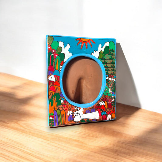 Hand-Painted Mexican Talavera Picture Frame | Colorful 5x7 Ceramic Photo Frame