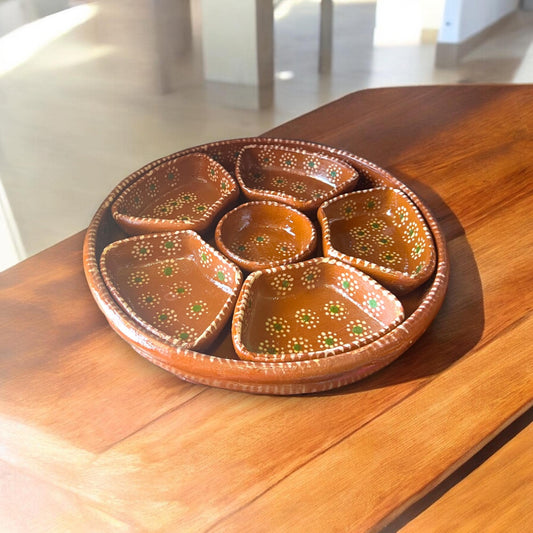 Handmade Terracotta Appetizer Tray | Hand-Painted Barro Sectional