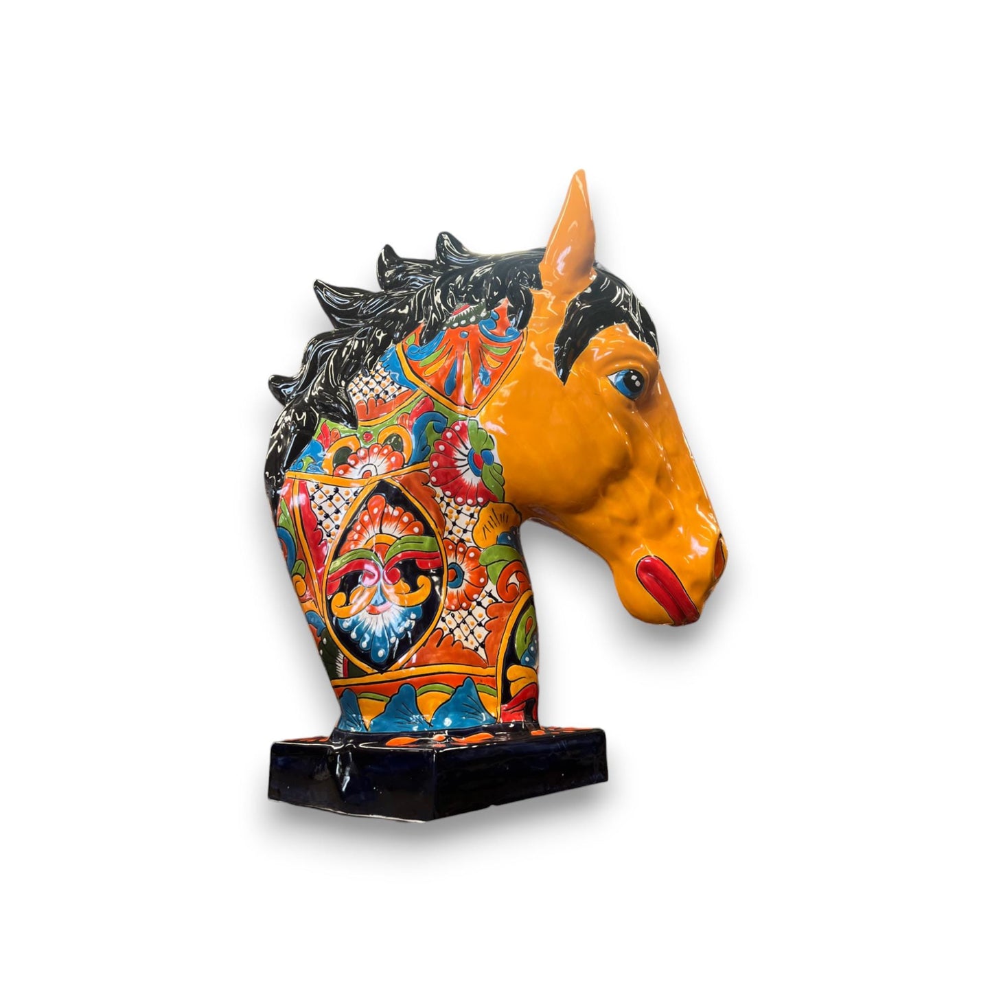 Gorgeous XL Talavera Horse Head Statue | Authentic Mexican Handmade Art (3 ft. Tall)