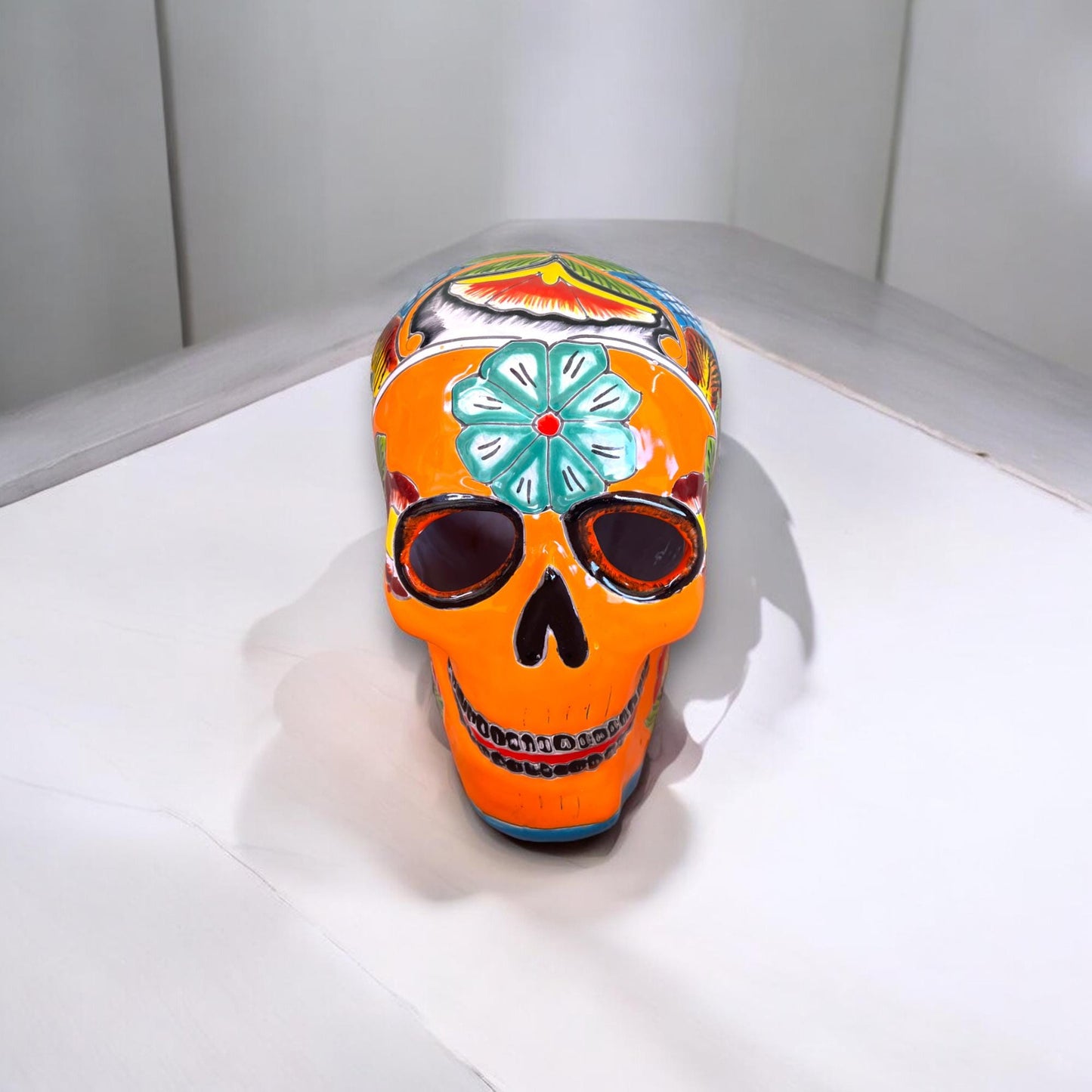 XL Talavera Skull Statue | Handcrafted Mexican Halloween Decor