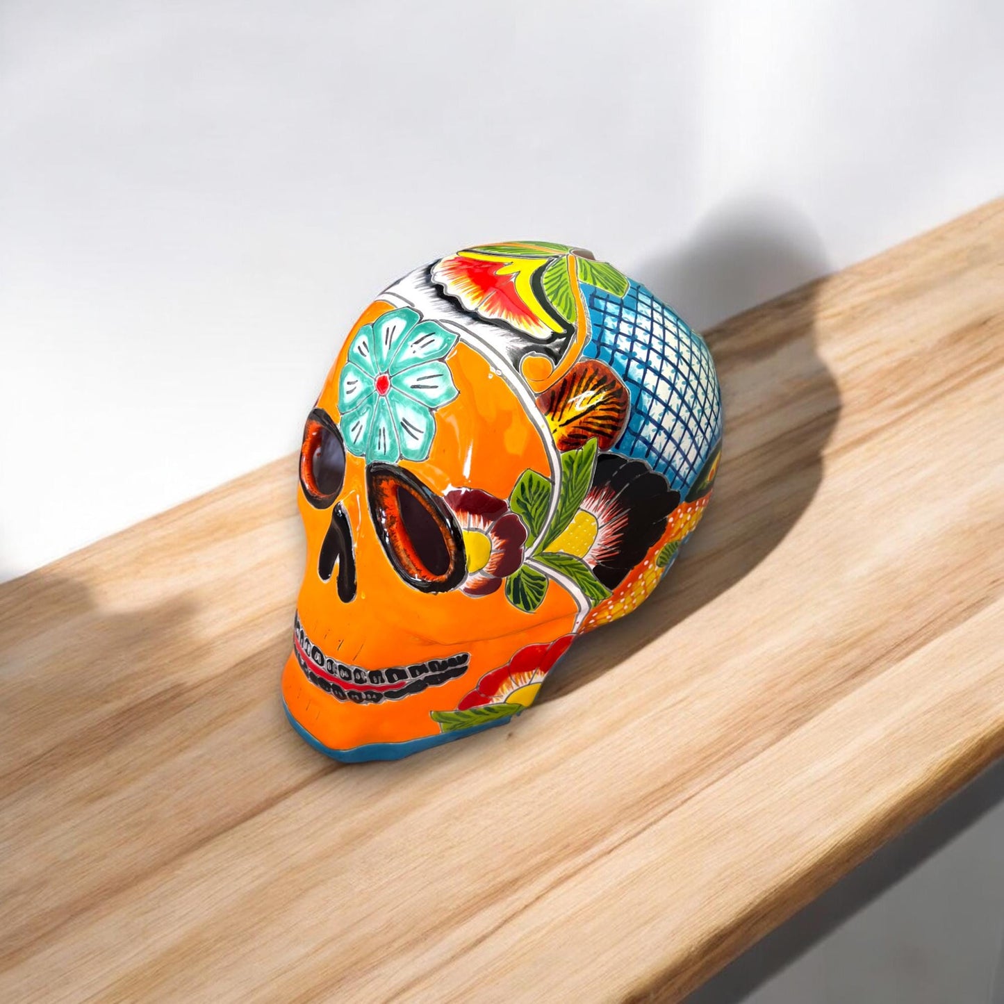 XL Talavera Skull Statue | Handcrafted Mexican Halloween Decor