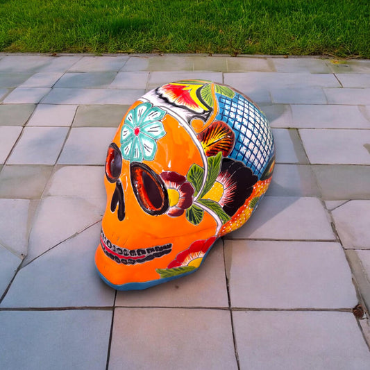 XL Talavera Skull Statue | Handcrafted Mexican Halloween Decor