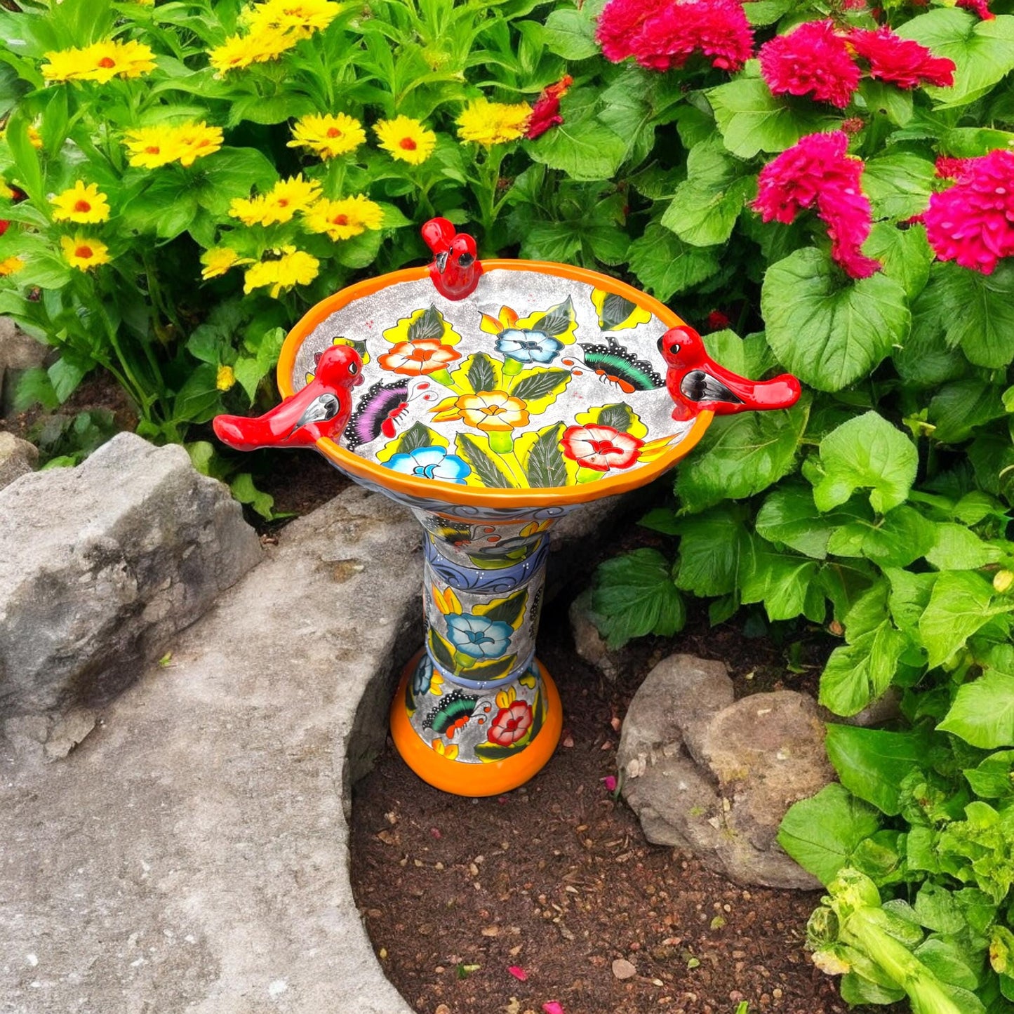 Handmade Talavera Bird Bath | Authentic Mexican Artwork (20” Diameter)