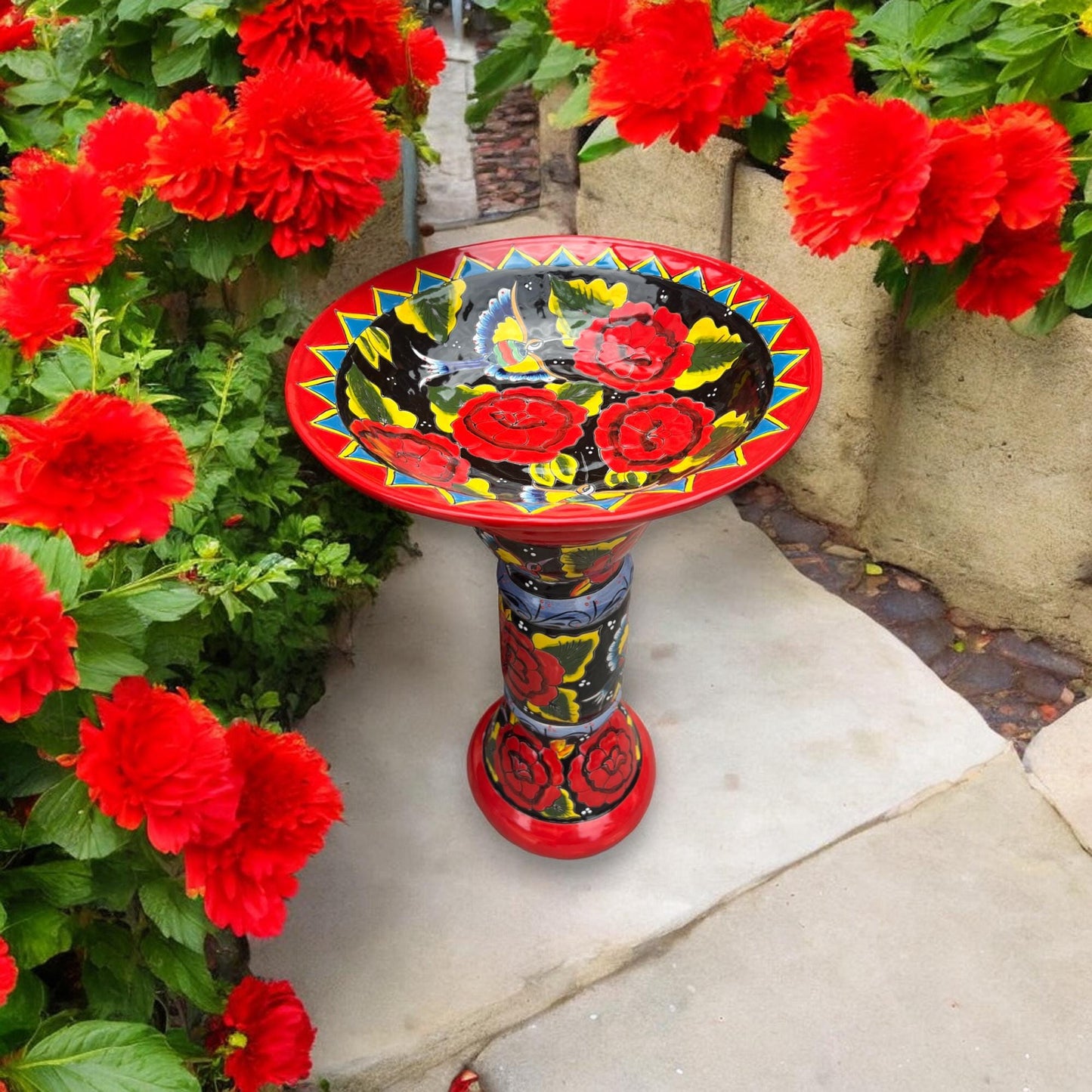 Handmade Talavera Bird Bath | Authentic Mexican Artwork (20” Diameter)