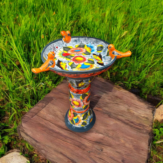 Handmade Talavera Bird Bath | Authentic Mexican Artwork (20” Diameter)