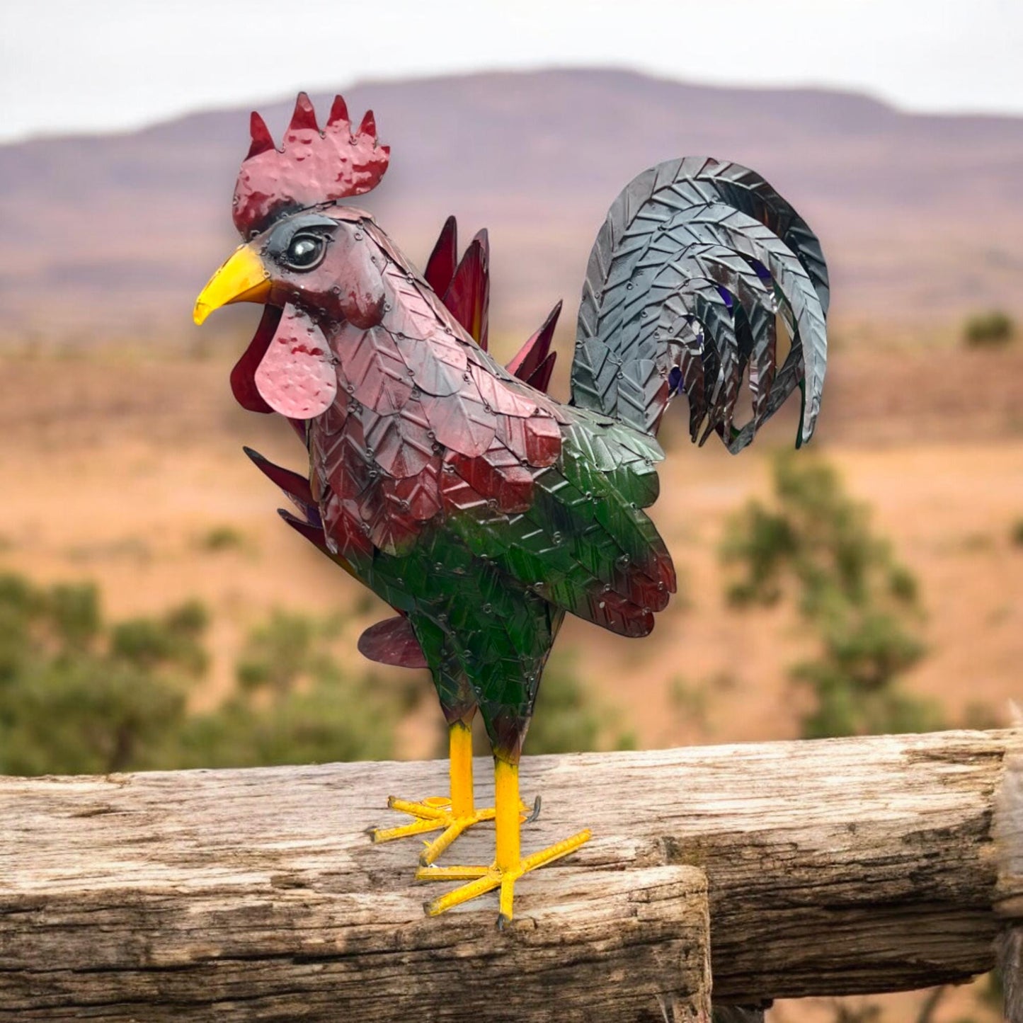 Extra Large Metal Rooster Statue | Handcrafted Mexican Chicken Artwork